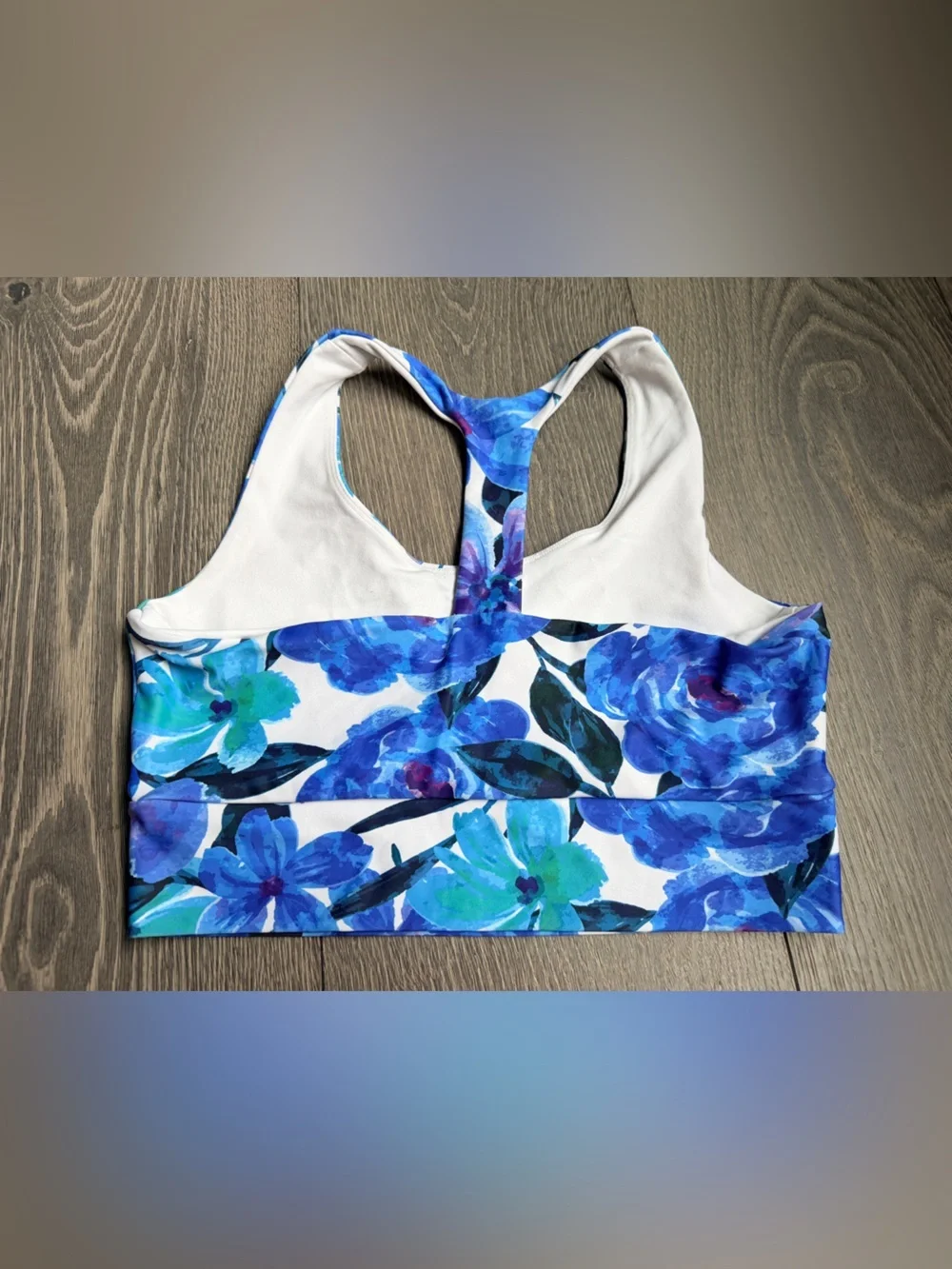 Exotica ExoticAthletica Floral Blue Performance T Back Comfort Crop Top Size M